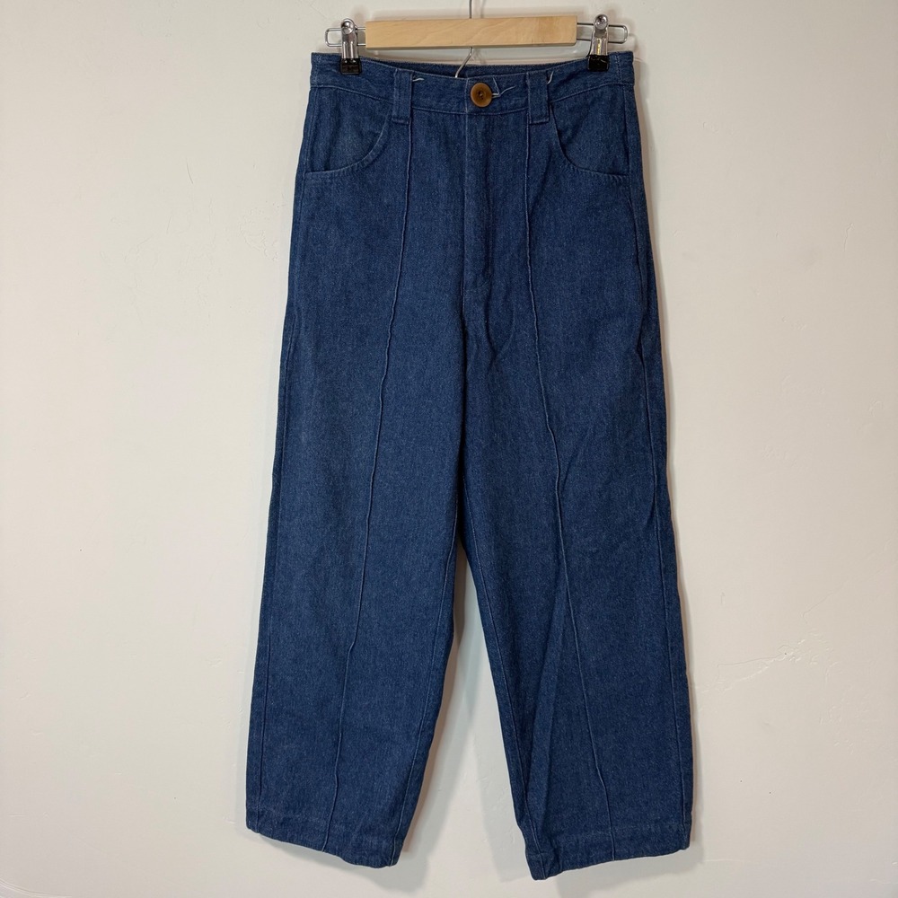 Beaton Women Tab Pants Denim Trousers 4 Blue Wide Leg High Waist Made in Canada